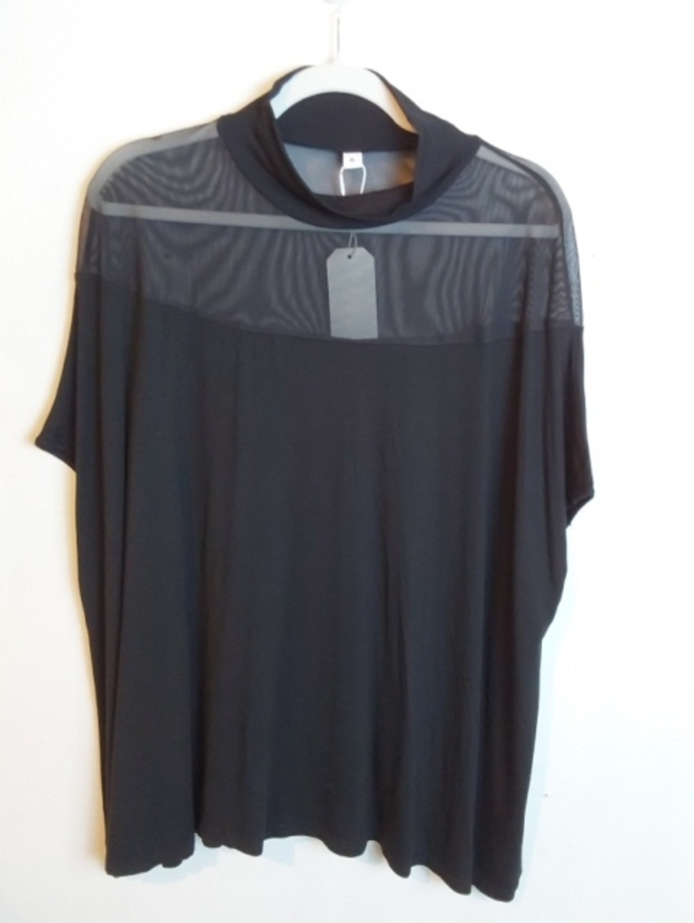 Lulus|Black Dolman Sleeve Top Sheer Shoulders Flowy Oversized Mod Edgy Sz.XL